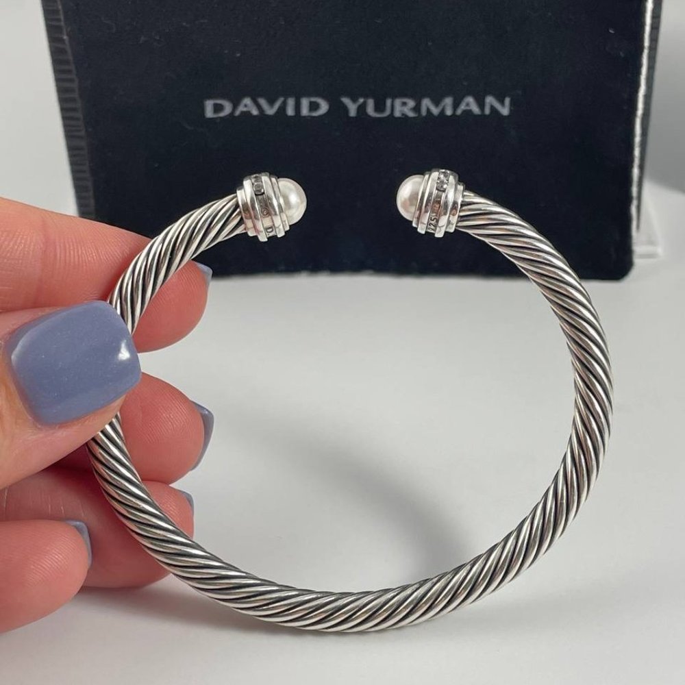 David Yurman 5MM Cable Classic Princess Bracelet with PEARL and Diamonds